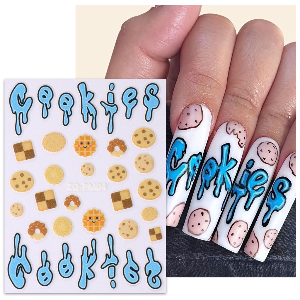 Miếng Dán Trang Trí Móng Tay Nghệ Thuật Họa Tiết Chữ Tiếng Anh / Bánh Quy / Đĩa Bay / Nấm Dopamine Màu Sắc