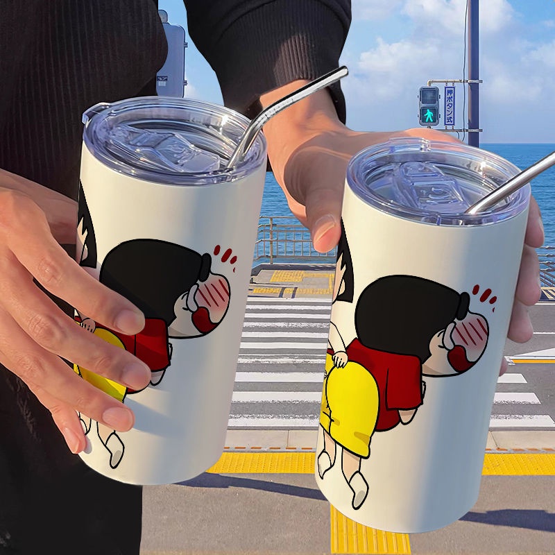 Bình Nước Giữ Nhiệt Bằng Thép Không Gỉ In Hình Cậu Bé Bút Chì Shin-Chan Kèm Ống Hút Tiện