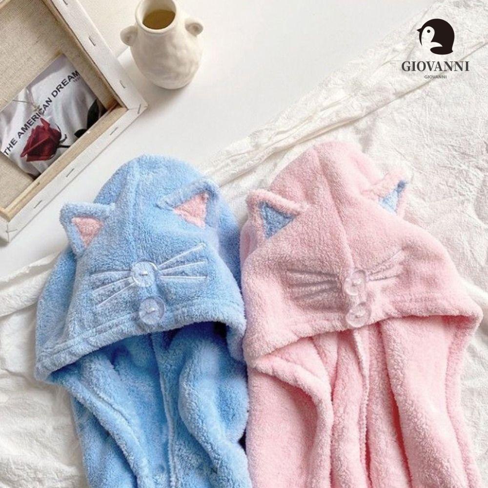 GIOVANNI Mũ Sấy Khô Tóc Tai Mèo Hoạt Hình Bằng Sợi Micro Mềm Mại Dày Dặn Thấm Hút Nước Không Phai Màu Cho Bé