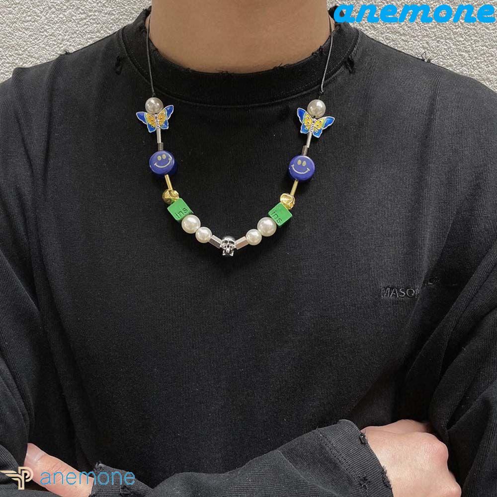 ANEMONE Vòng cổ Mặt Đầu Lâu Đính Hạt Phong Cách Hip Hop Hàn Quốc Cá Tính Cho Nam Và Nữ