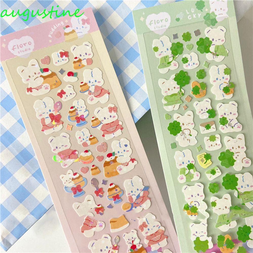AUGUSTINE Miếng Dán Trang Trí Sổ Tay / Nhật Ký Hình Cỏ Bốn Lá Màu Laser Lấp Lánh DIY