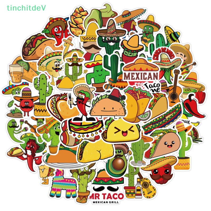 Set 50 Miếng Dán Thức Ăn Phong Cách Mexico Trang Trí Xe Hơi / Laptop / Ván Trượt / Nhật Ký
