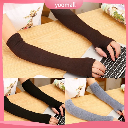 Găng Tay Len Dài Hở Ngón Giữ Ấm Thời Trang Cho Nữ