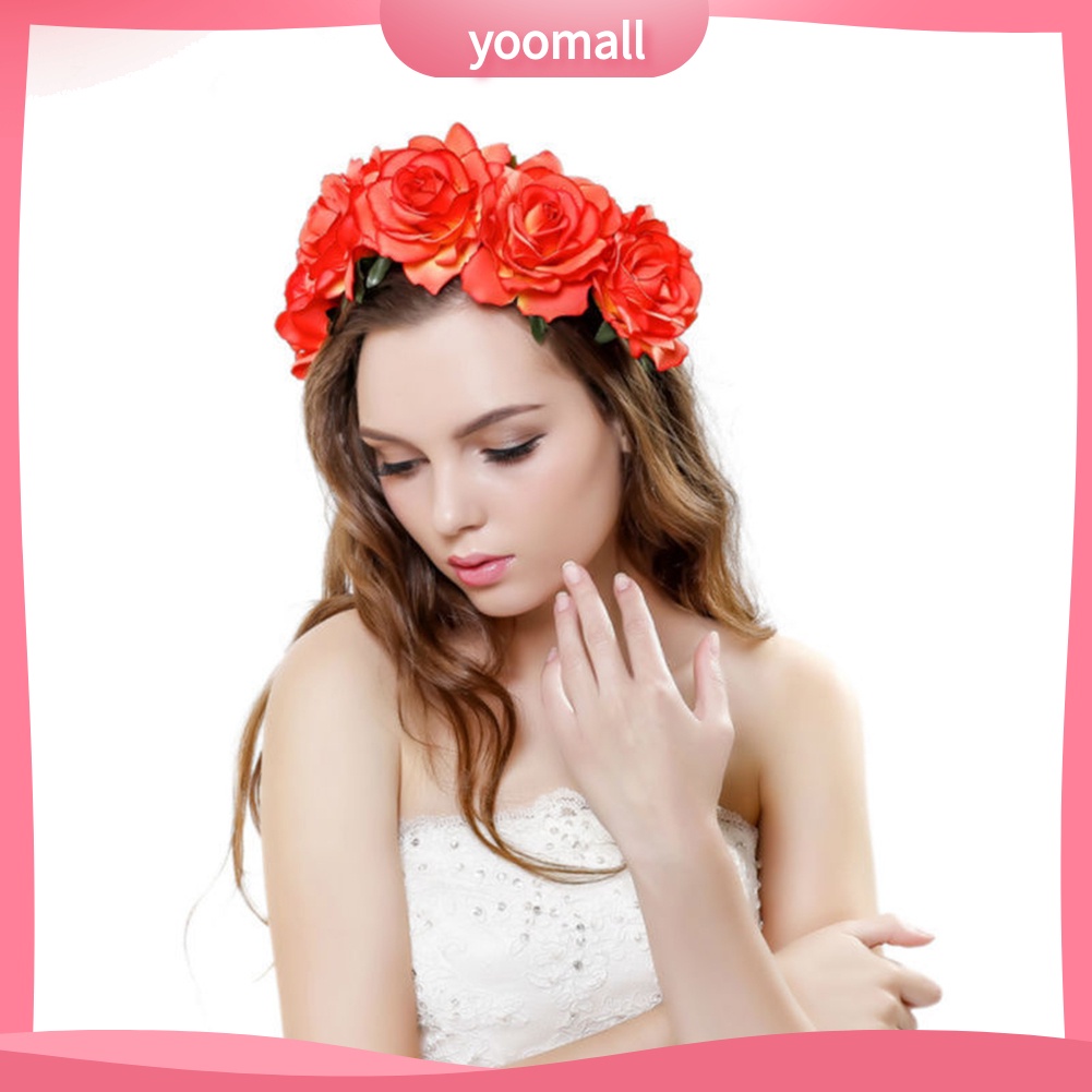 Vòng Hoa Hồng Đội Đầu Phong Cách Bohemia Cho Cô Dâu