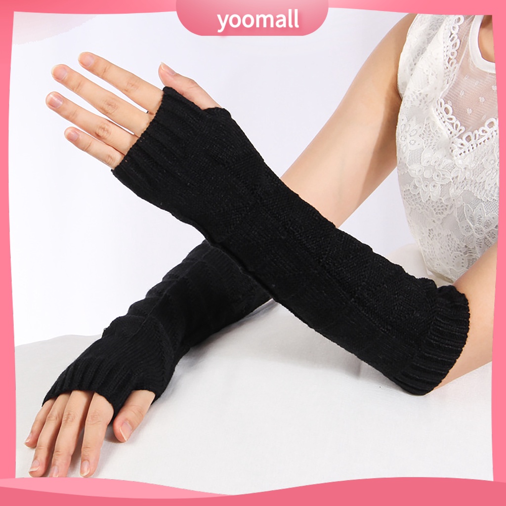 1 Đôi Găng Tay Len Dài Hở Ngón Giữ Ấm Thiết Kế Đục Lỗ Thời Trang Cho Nữ