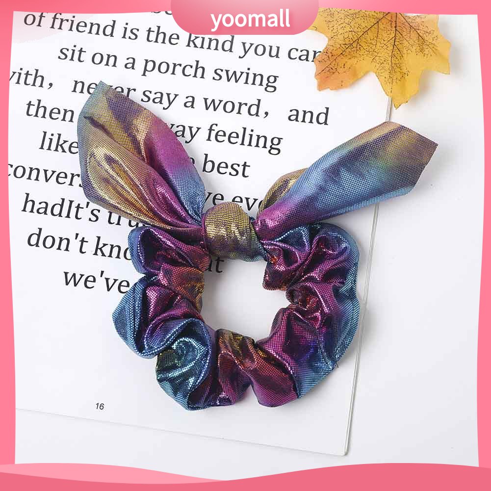 Dây Cột Tóc Co Giãn Đính Nơ Màu Sắc Gradient Lấp Lánh Cho Nữ