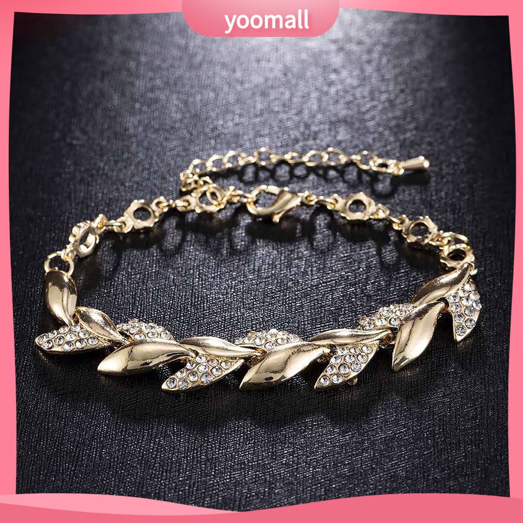 Vòng Tay Hình Chiếc Lá Đính Đá Có Thể Điều Chỉnh Kích Thước Cho Nữ