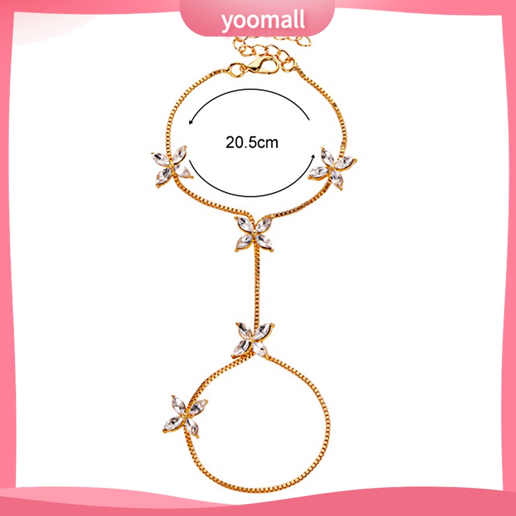 [YM] Vòng Đeo Tay May Mắn Bằng Hợp Kim Đính Đá Zirconia Bốn Lá Có Thể Điều Chỉnh Kỷ Niệ