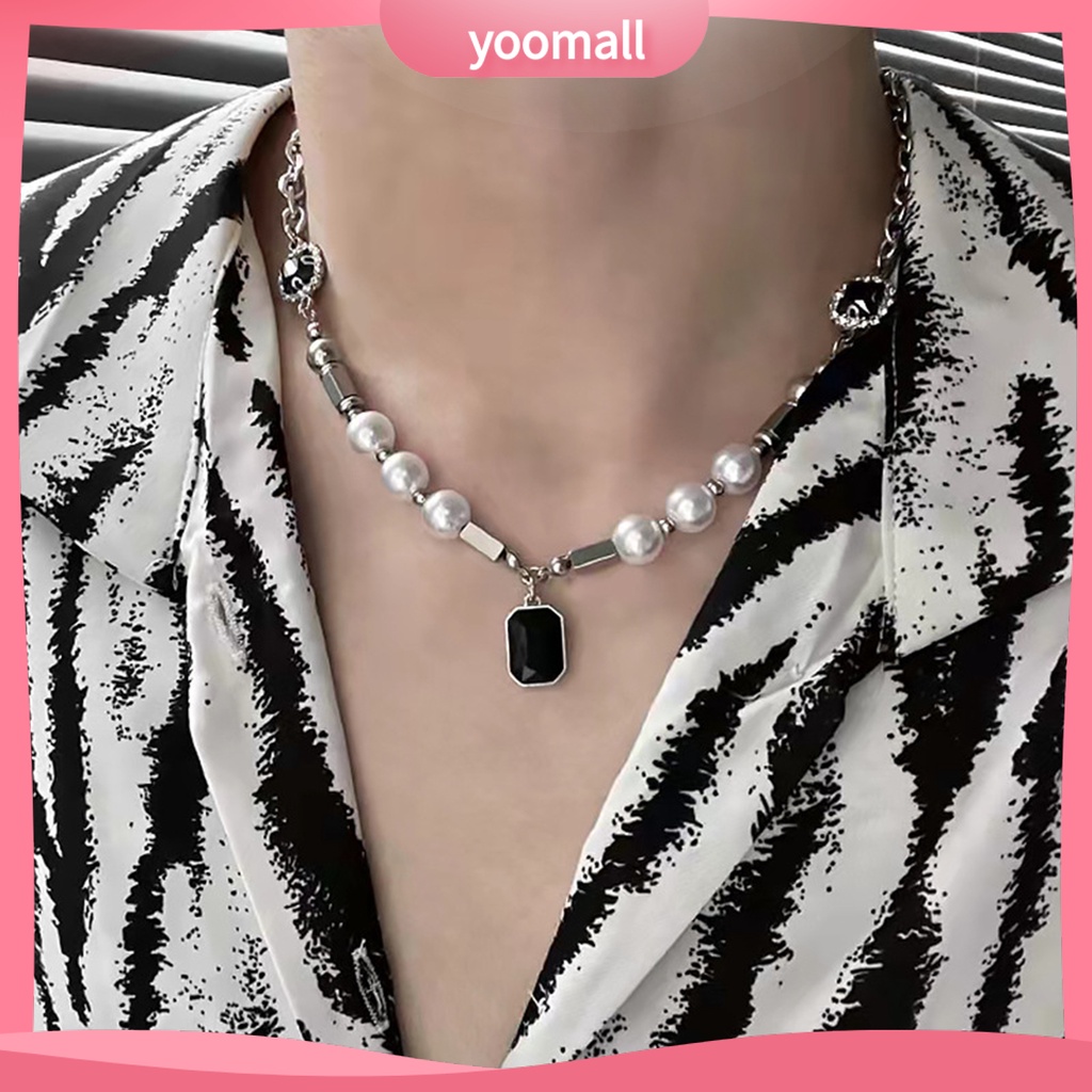 Vòng cổ Mạ Điện Đính Ngọc Trai Nhân Tạo Phong Cách Punk Hip hop Cho Nam