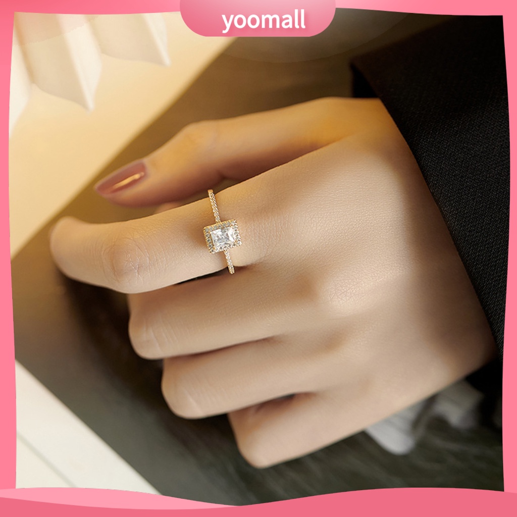 Nhẫn Mở Hình Vuông Đính Đá Tinh Xảo Cho Nữ