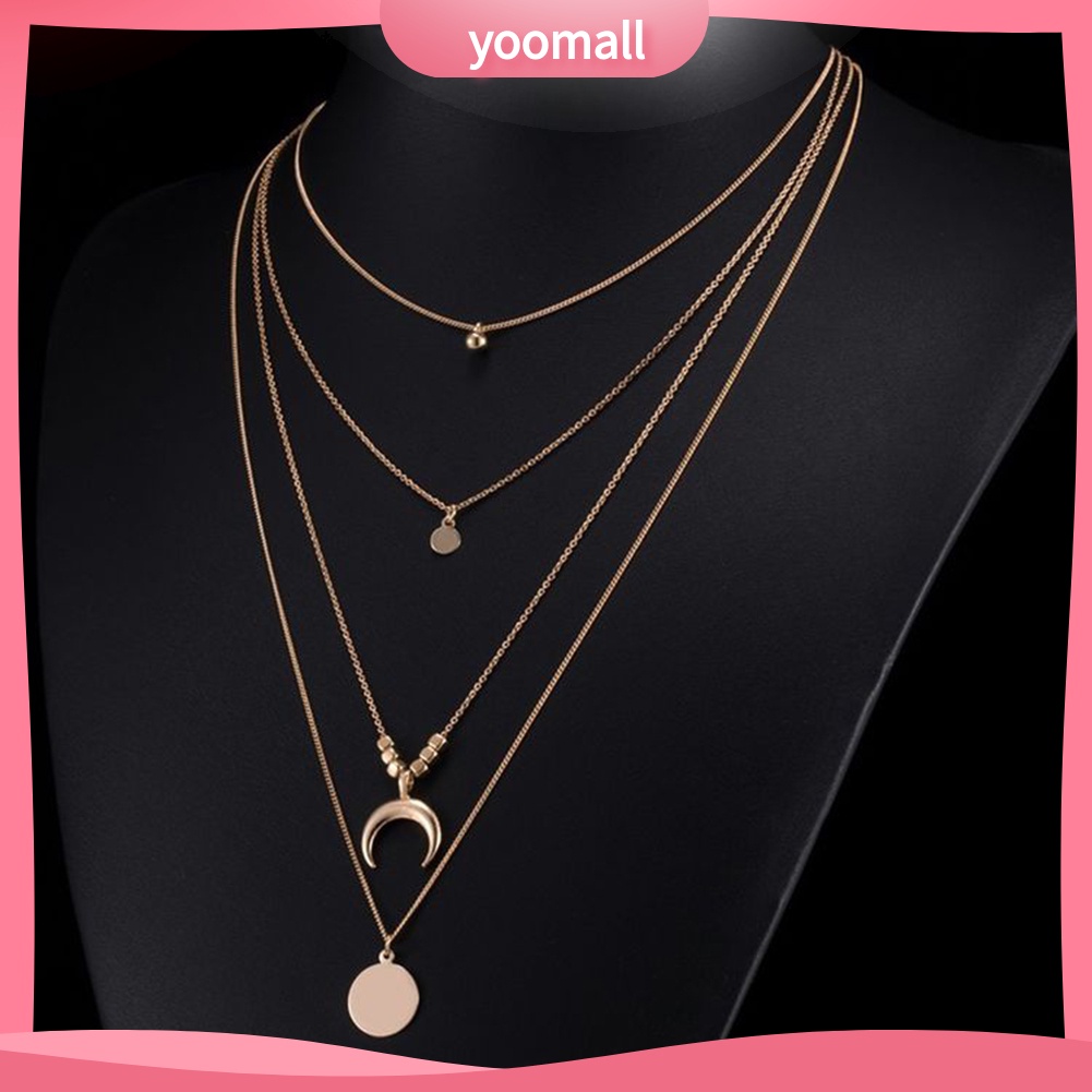 Vòng Cổ Choker 4 Lớp Mặt Hình Mặt Trăng Phong Cách Cổ Điển Dành Cho Nữ