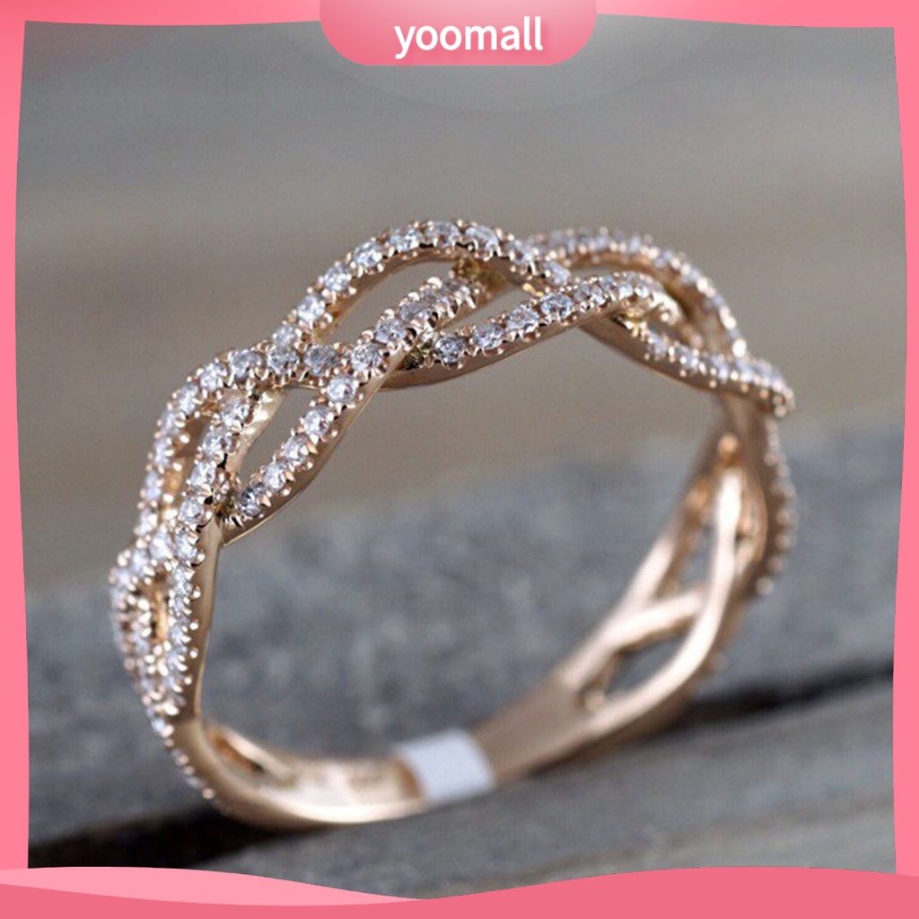Nhẫn Cưới Mạ Điện Đính Đá Dạng Xoắn Thời Trang Dành Cho Nữ