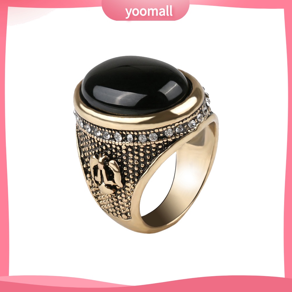 Nhẫn Nam Đính Đá Đen Phong Cách Vintage Cá Tính