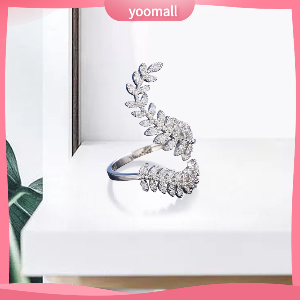 Nhẫn Cưới Dạng Mở Hình Chiếc Lá Màu Bạc Có Thể Điều Chỉnh Kích Cỡ