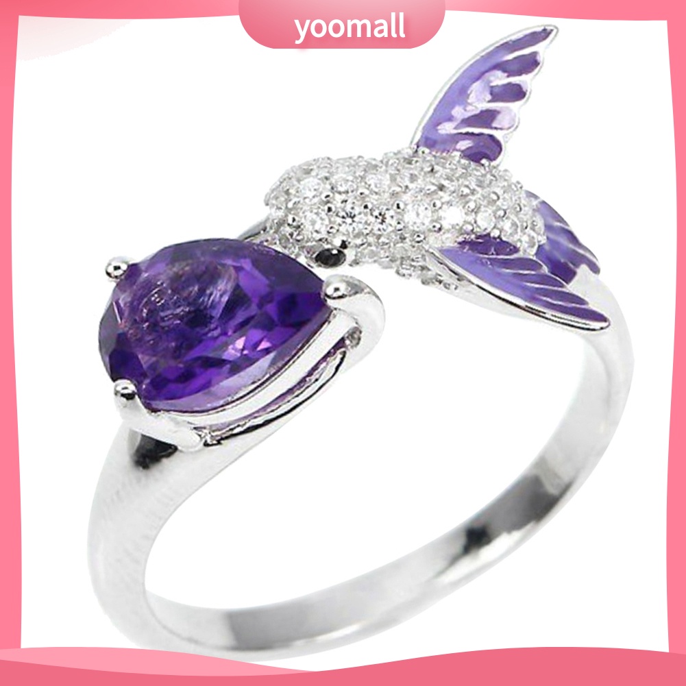 Nhẫn Đính Hôn Dạng Mở Đính Đá Zircon Hình Giọt Nước &amp; Chú Chim Cho Nữ