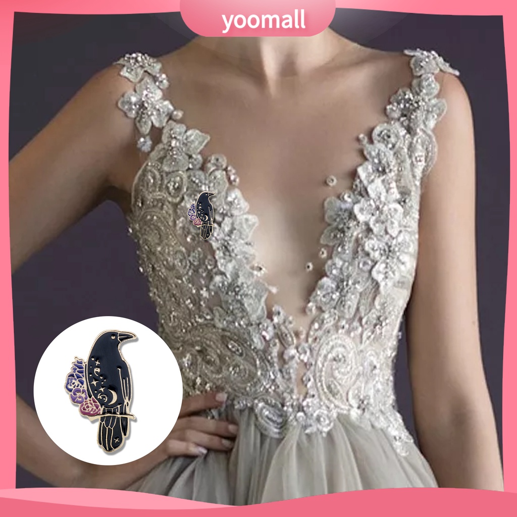 Ghim Cài Áo Hình Chú Chim Cánh Quạ Tráng Men Màu Đen