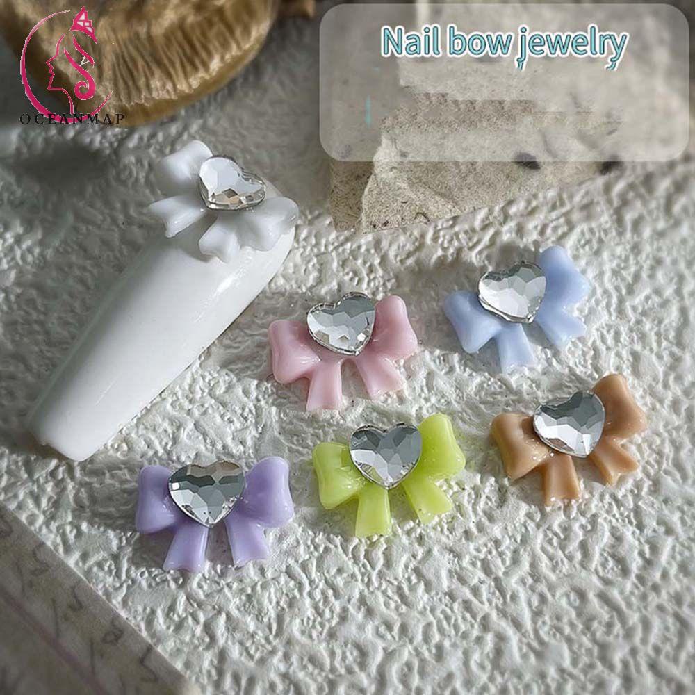 OCEANMAP Phụ Kiện Đính Trang Trí Móng Tay 3D Hình Nơ Màu Kẹo Thời Trang