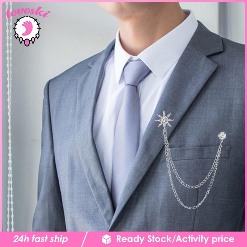 Ghim Cài Áo Hình Bông Tuyết Đính Đá Phối Dây Xích Thời Trang Cho Nam