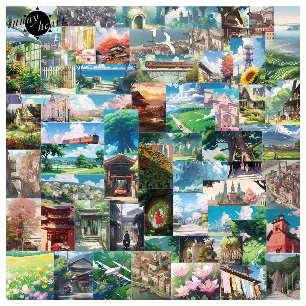 Sunnyheart Set 60 Miếng Dán Hình Dán Trang Trí Chai Nước Laptop Xe Hơi Ván Trượt Máy Tính Xe Đạp Sổ Lưu Niệm Đi Học