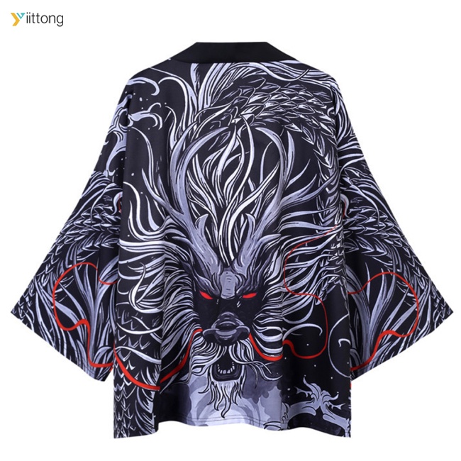 Áo Khoác Kimono Tay Lỡ 3 / 4 Dáng Rộng In Hình Rồng Phong Cách Trung Hoa Thời Trang Mùa Hè Cho Nam Và