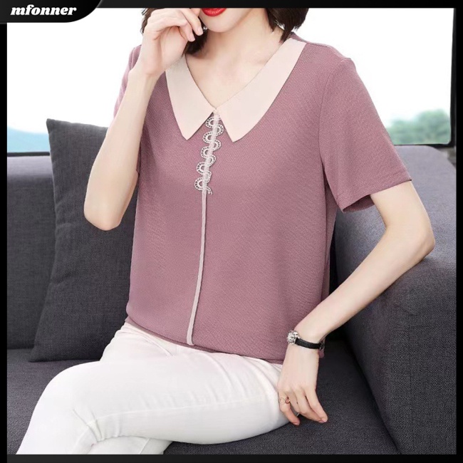 Áo Thun Nữ Tay Ngắn Cổ Búp Bê Dáng Rộng Thời Trang Mùa Hè Plus Size