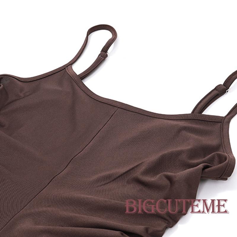 [] - Đầm Dài Hai Dây Dáng Chữ A Hở Lưng Màu Trơn Mềm Mại Mùa Hè Dành Cho Nữ Đi Tiệc Hàng Ngày / Nâu / Đen