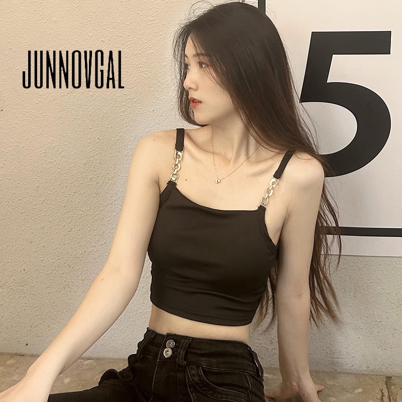 Junnovgal women's 2023 new fashion sexy black light-proof belt chest pad bottom lanyard tank