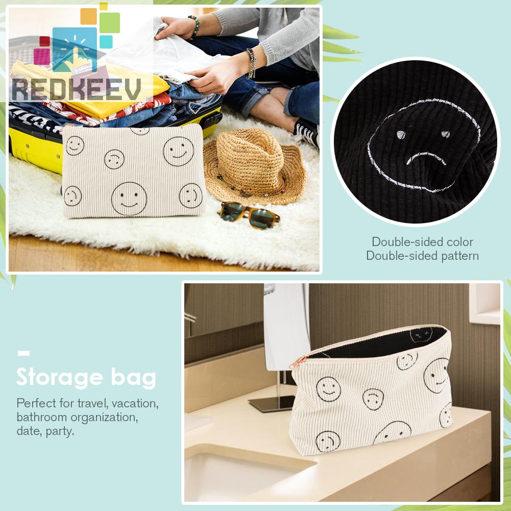 Túi Đựng Mỹ Phẩm Hai Mặt Bằng Vải Nhung Kẻ Dễ Thương Xinh Xắn