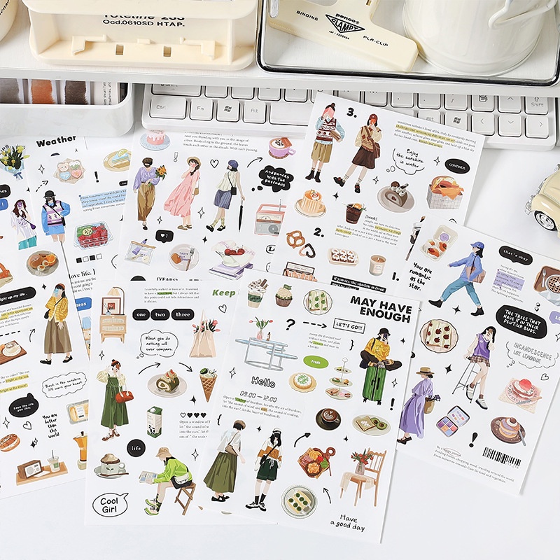 Hình dán sticker trang trí sổ tay Mori Girl 2 tấm