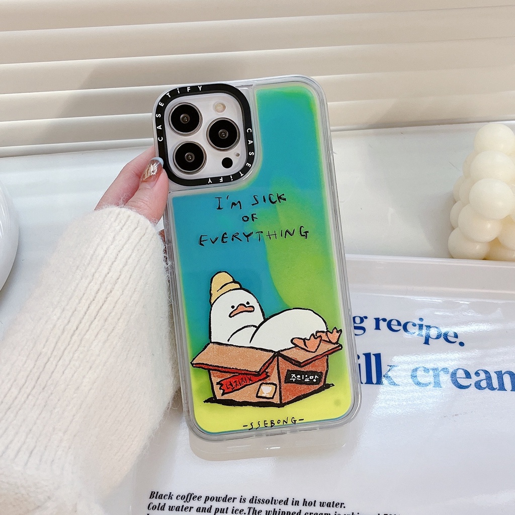 Ốp Điện Thoại Cát Chảy Màu Dạ Quang Hình Chú Vịt Cho iPhone 14 Pro max 13 Promax 12 11