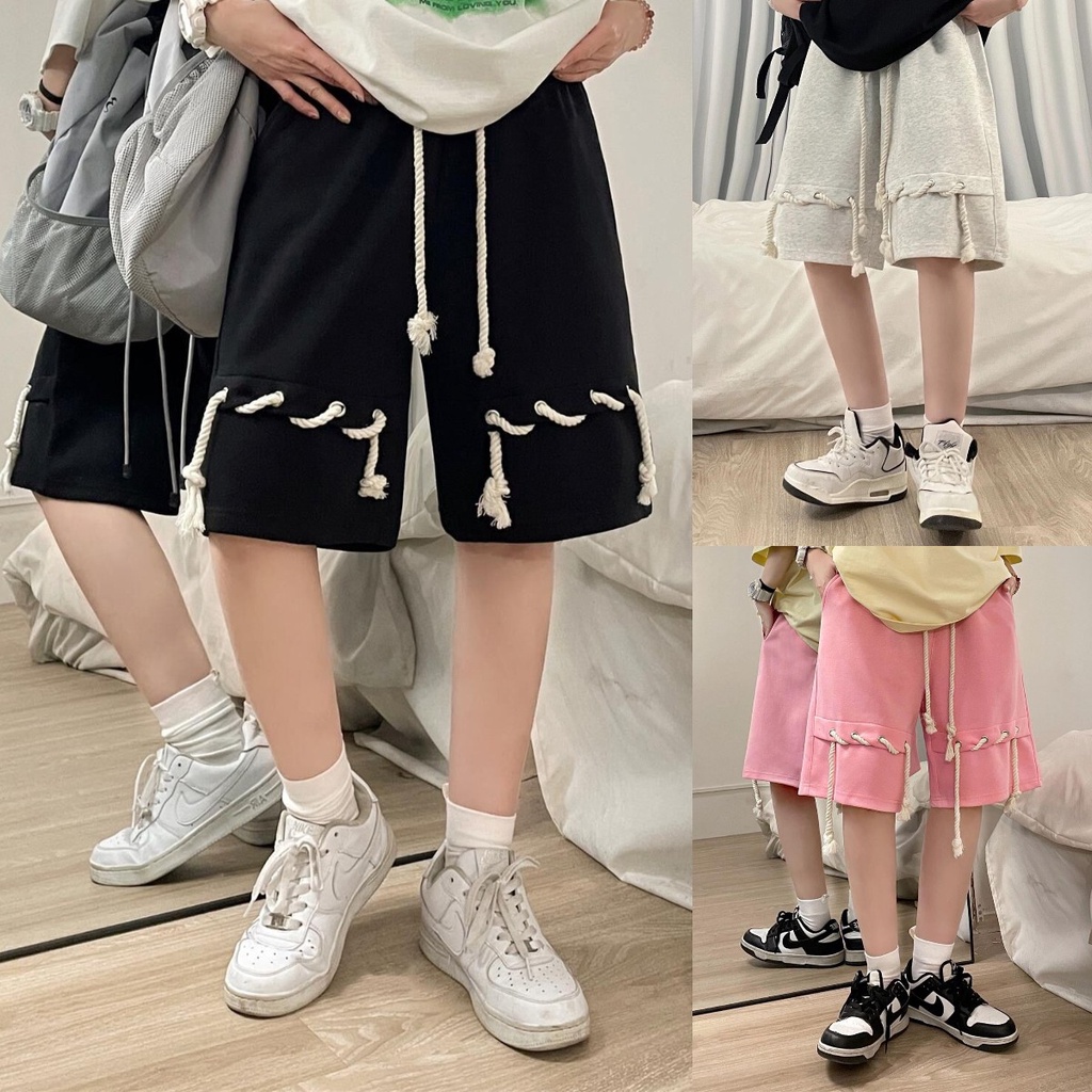 Quần Short Thể Thao Dáng Rộng Phối Dây Rút Thời Trang Retro Cá Tính Cho Nữ