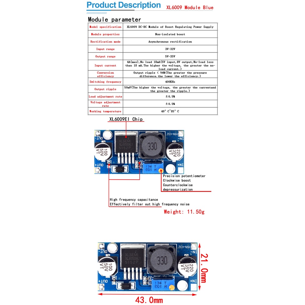 Mô Đun Tăng Áp XL6009 / XL6019 4A 15W 5-32V Sang 5-50V DC-DC Chuyên Dụng