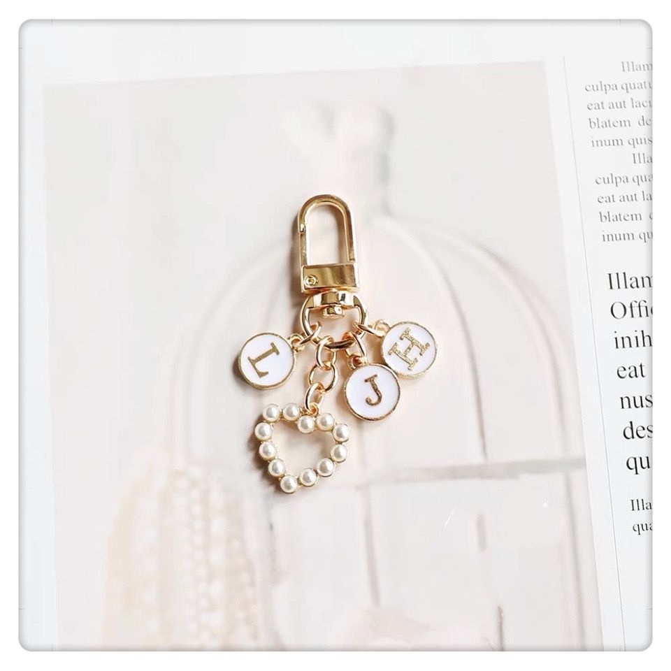 Móc Khóa Hai Mặt Đính Ngọc Trai Hình Trái Tim Cho Cặp Đôi