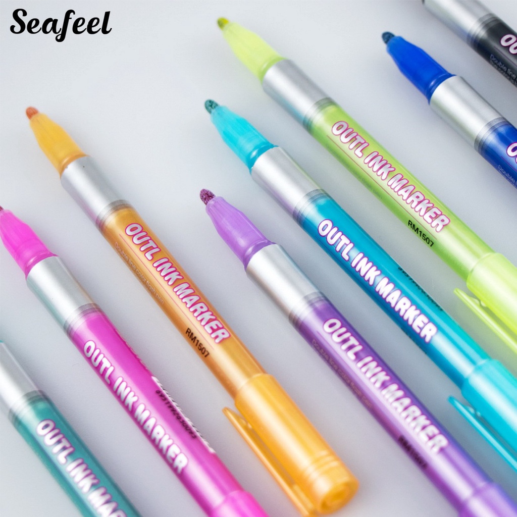 Set 8 Bút Đánh Dấu Hai Đầu Đầu Chống Trượt Thoải Mái Dành Cho Học Sinh