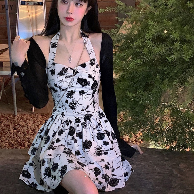 Đầm Chữ A Mini Hai Dây Họa Tiết Hoa Thanh Lịch Dễ Thương Thời Trang Mùa Hè Cho Bạn Gái PJ
