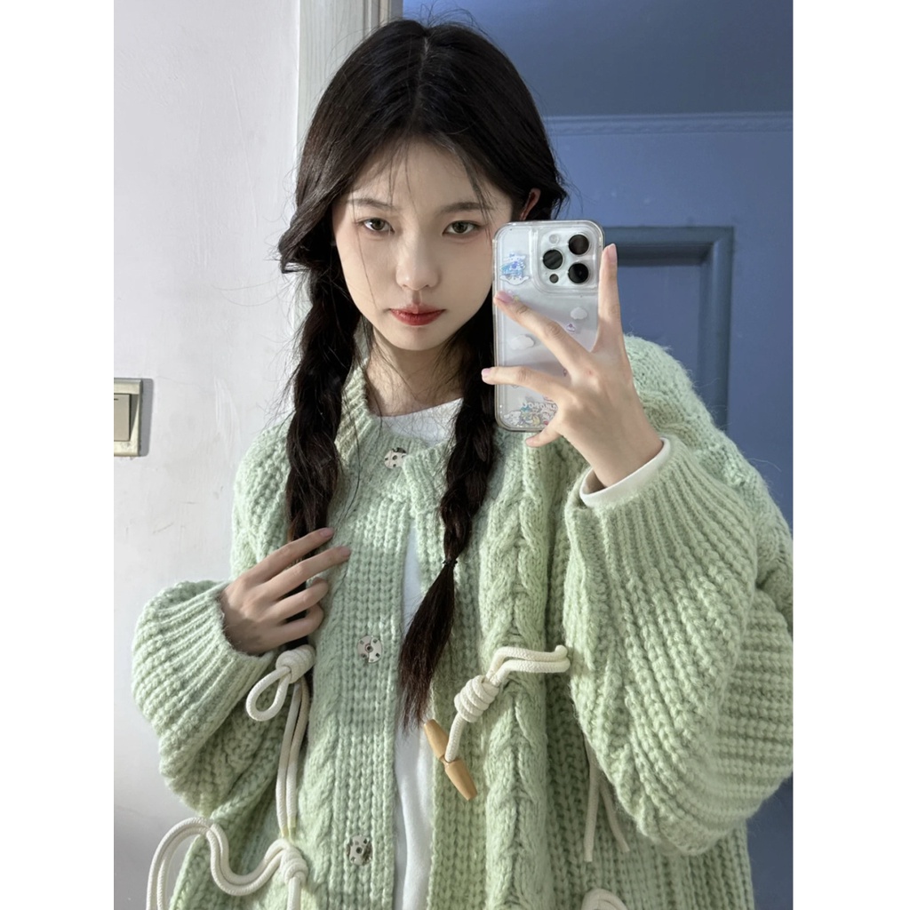 Áo Khoác Cardigan Dệt Kim Phối Nút Sừng Xinh Xắn Theo Phong Cách Mùa Xuân Hàn Quốc Dành Cho Nữ