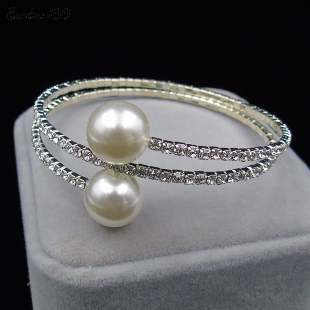 Vòng Tay Hở Đính Ngọc Trai Giả Toàn Diện Nhiều Lớp Cho Nữ