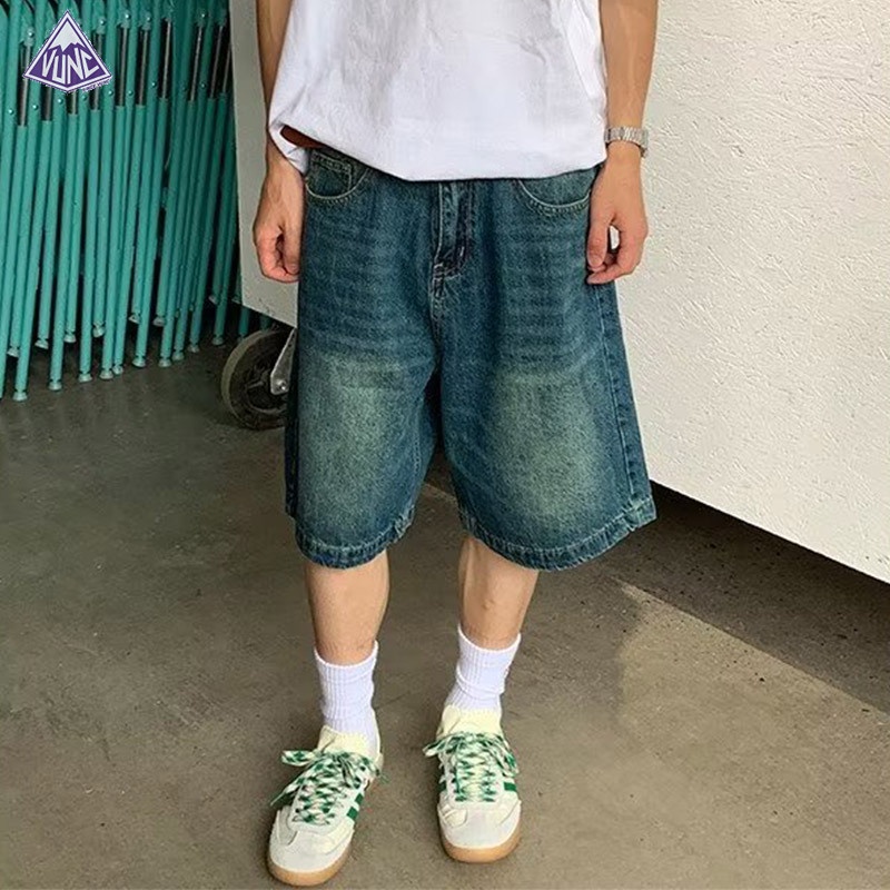 Quần Short denim Ống Rộng Phong Cách Thời Trang Đường Phố Mỹ Cho Nam Giới