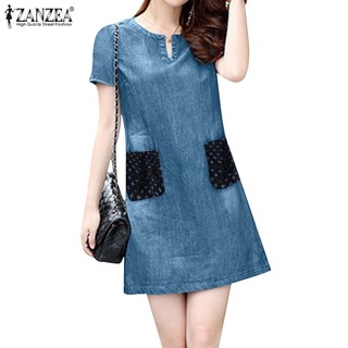 Zanzea Đầm Nữ Cổ V Ngắn Tay Thời Trang Hàn
