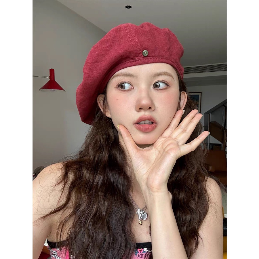 Mũ beret nữ trơn, mũ nồi họa sĩ chất liệu cotton cao cấp họa tiết phong cách ulzzang có dây rút thời trang thu đông
