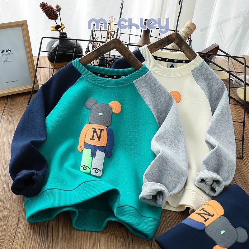 Michley Áo sweater Thể Thao Dáng Rộng Cổ Tròn Ghép Nối Đơn Giản Thời Trang Mùa Thu Mới Cho Bé Trai