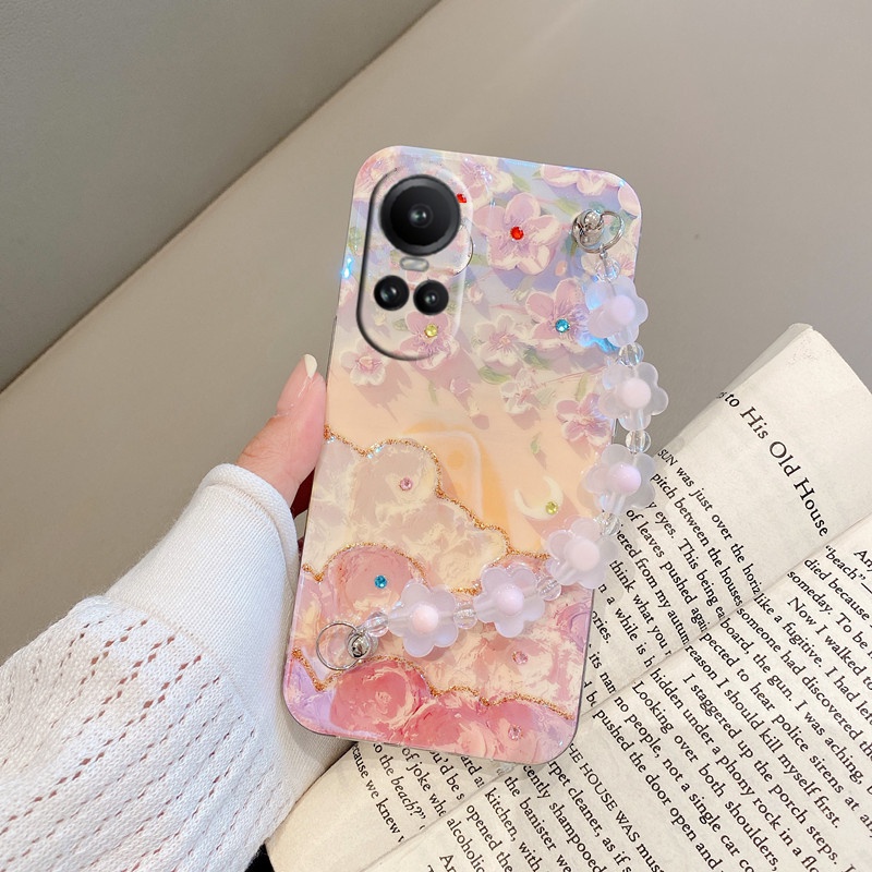 Ốp Điện Thoại Dẻo Màu Pha Lê Sang Trọng Kèm Vòng Đeo Tay Cho OPPO Reno10 Pro Reno 10 Reno10 Pro + 5G Reno10Pro + 2023