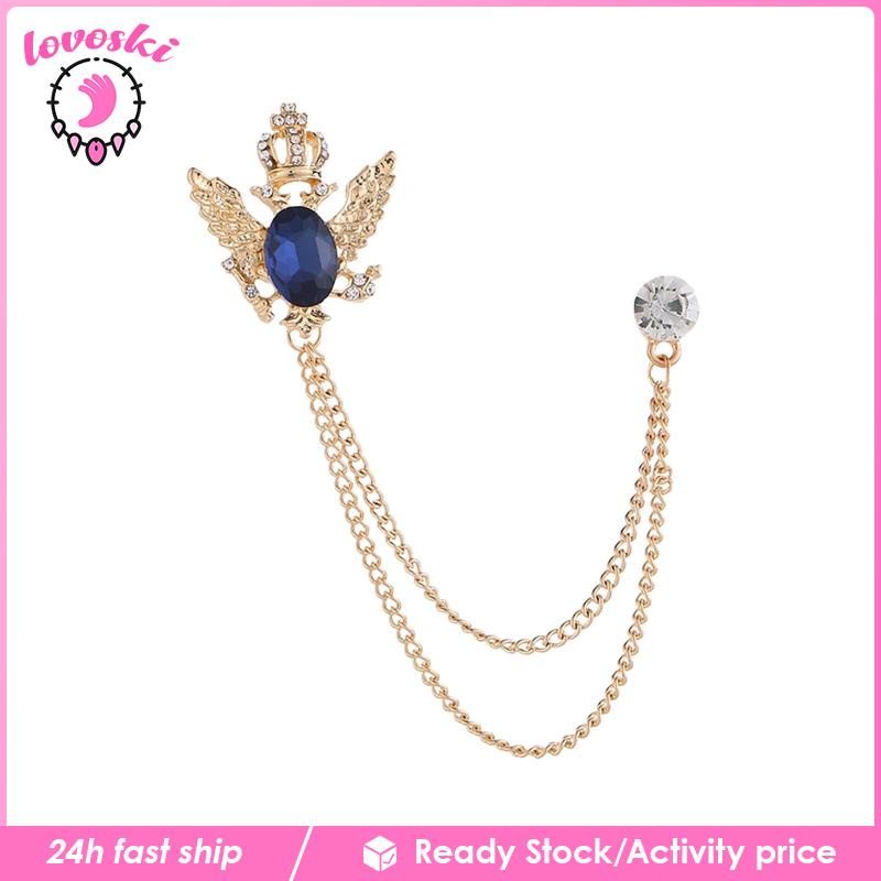 Ghim Cài Áo Hình Vương Miện Đính Đá Phối Dây Xích Tua Rua Trang Trí Đa Ứng Dụng Cho Nam