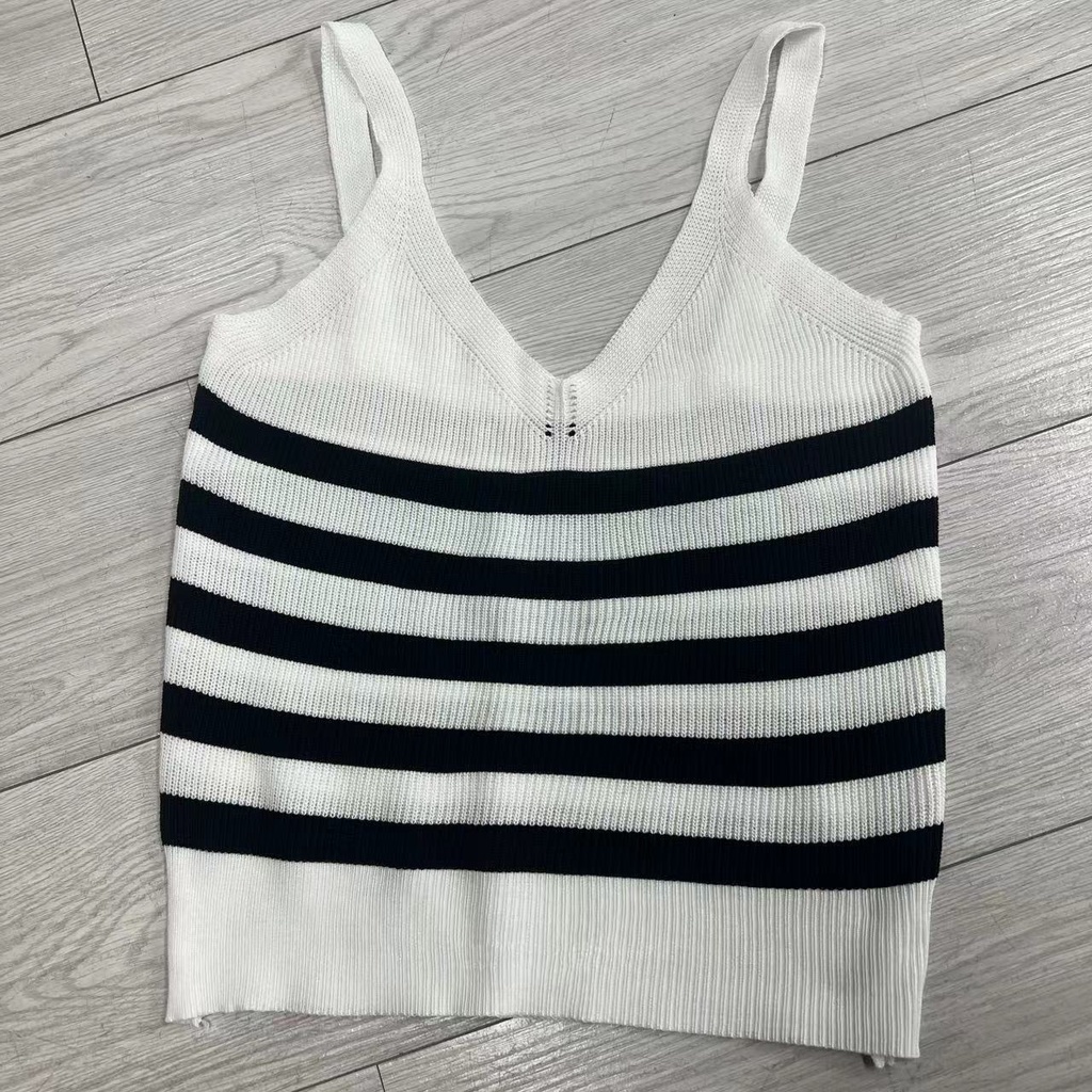 Milyfashion Áo Dệt Kim Hai Dây Ôm Dáng Họa Tiết Kẻ Sọc Màu Sắc Tương Phản Thời Trang Mùa Hè