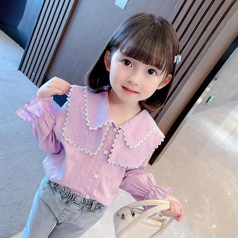 Áo Ren Tay Dài Màu Sắc Trơn Phong Cách Hàn Quốc Dành Cho Bé Gái