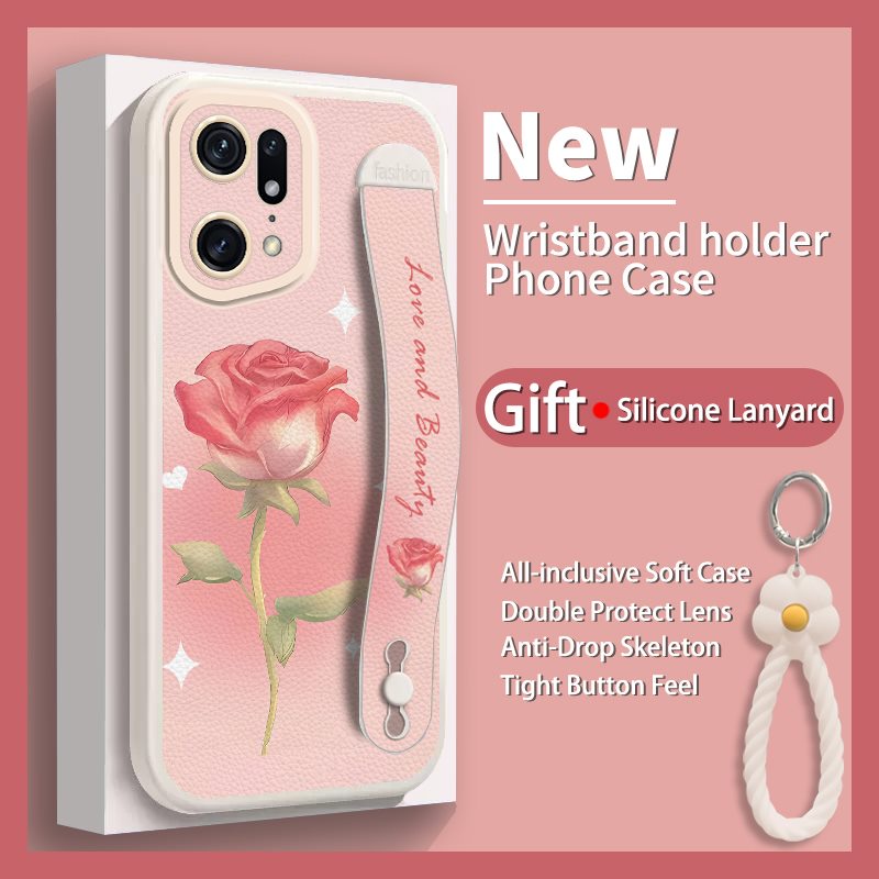 Lambskin Raised lens Phone Case For OPPO Find X5 Pro for Girls Flower bracelet youth originality top grade Soft shell lovely