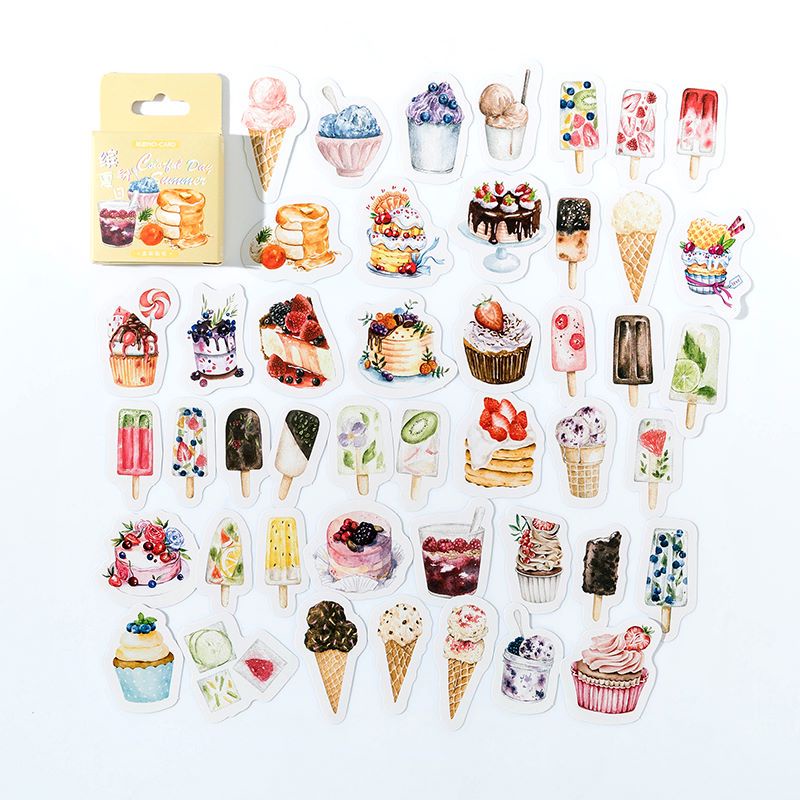 Set 45 Miếng Dán Trang Trí Sổ Tay DIY Hình Ly Kem Xinh Xắn