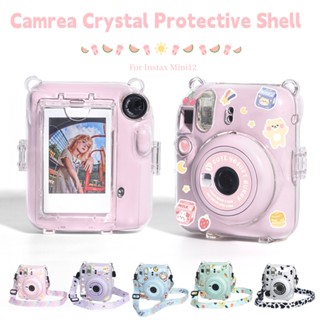 Vỏ bảo vệ máy ảnh Nhãn dán dễ thương miễn phí cho Instax Mini 12 Hộp đựng máy ảnh trong suốt có dây đeo cho túi đựng máy ảnh Mini12