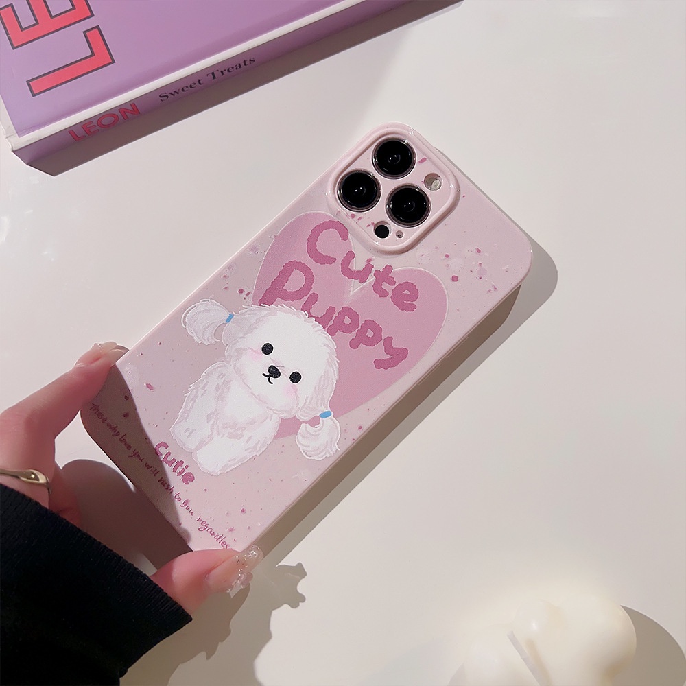 Ốp Điện Thoại tpu Silicon Chống Rơi Hình Cún Màu Hồng Cho iphone 11 12 13 14 pro max