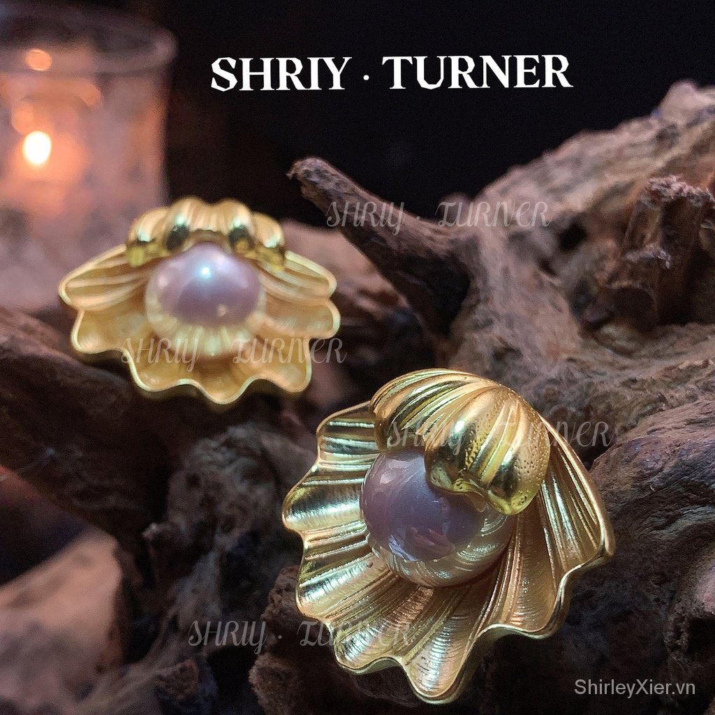 Shriy TURNER Bông Tai Mạ bạc S925 Hình Ngọc trai Vỏ Sò Con trai sông Phong cách tòa án thời trang New York Phụ kiện thời trang nữ sáng tạo cá tính